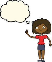 cartoon woman with idea with thought bubble