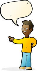 cartoon shocked boy pointing with speech bubble