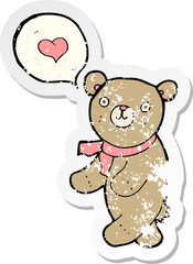 retro distressed sticker of a cartoon bear in love