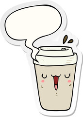 cartoon coffee cup and speech bubble sticker