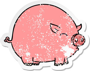 distressed sticker of a quirky hand drawn cartoon pig