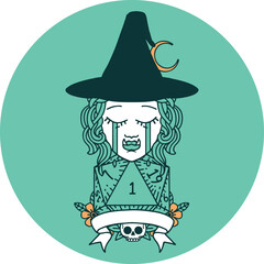 crying half orc witch character with natural one roll icon