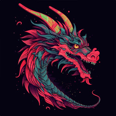 Fototapeta dragon head on black illustration vectorial obraz