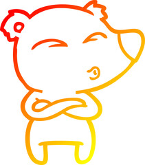 Fototapeta premium warm gradient line drawing cartoon whistling bear
