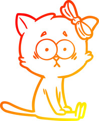warm gradient line drawing cartoon cat