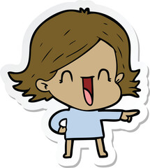 sticker of a cartoon laughing woman