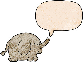cartoon elephant and speech bubble in retro texture style
