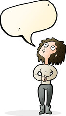 cartoon woman looking upwards with speech bubble