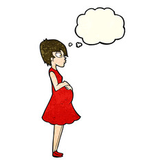 cartoon pregnant woman with thought bubble