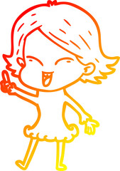 warm gradient line drawing happy cartoon girl