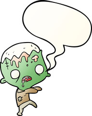 cute cartoon zombie and speech bubble in smooth gradient style