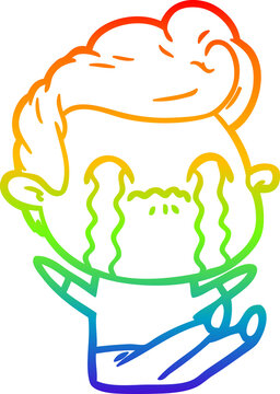recommend clip art: rainbow gradient line drawing cartoon man crying