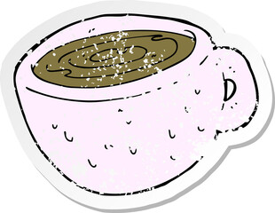 retro distressed sticker of a cartoon coffee cup