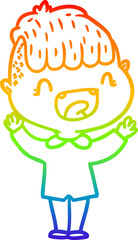 rainbow gradient line drawing cartoon happy boy laughing