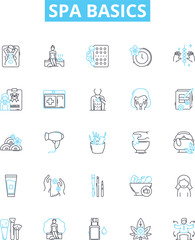 Spa basics vector line icons set. Spa, Services, Treatments, Massage, Facials, Manicures, Pedicures illustration outline concept symbols and signs