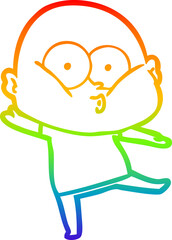 rainbow gradient line drawing cartoon bald man staring