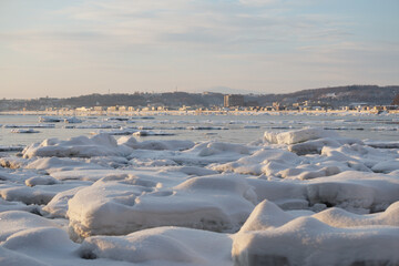 Sea ice in bay by Abashiri City, Hokkaido, Japan © Alexandra Scotcher