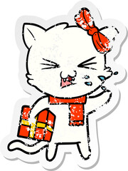 distressed sticker of a cartoon cat