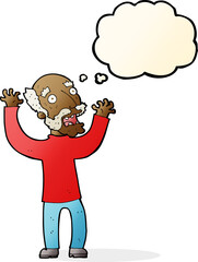 Fototapeta premium cartoon terrified old man with thought bubble