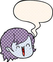 cartoon vampire girl face and speech bubble in comic book style