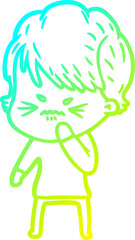 cold gradient line drawing cartoon frustrated woman