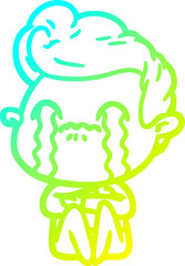 cold gradient line drawing cartoon man crying