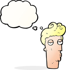 cartoon bored man's face with thought bubble