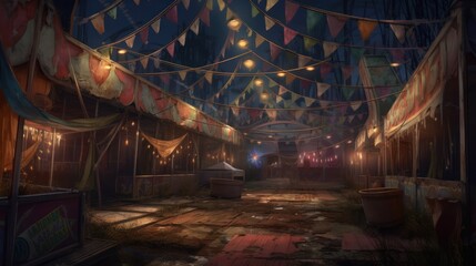 Creepy, Abandoned and Haunted Amusement Park, Fairground, Circus, Digital Illustration, Concept Art, Generative AI