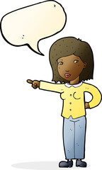 cartoon woman pointing with speech bubble