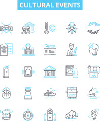 Cultural events vector line icons set. Festivals, Concerts, Parades, Rituals, Traditions, Ceremonies, Pageants illustration outline concept symbols and signs