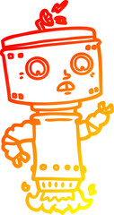 warm gradient line drawing cartoon robot hovering