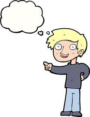 cartoon man pointing with thought bubble
