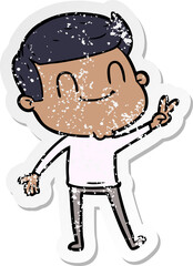 distressed sticker of a cartoon friendly man