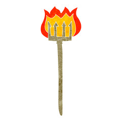 retro cartoon flaming devil fork