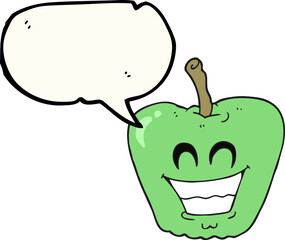 speech bubble cartoon grinning apple