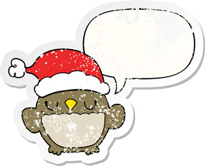 cute christmas owl and speech bubble distressed sticker