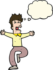 cartoon terrified man with thought bubble