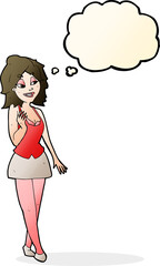 cartoon attractive office woman with thought bubble