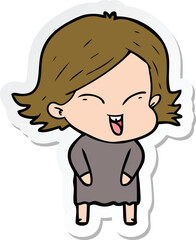 sticker of a happy cartoon girl