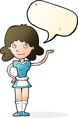 cartoon maid with speech bubble