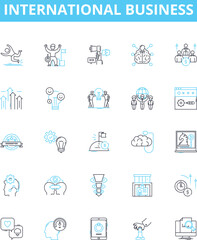 International business vector line icons set. Global, Trade, Export, Import, Multinational, Commerce, Corporate illustration outline concept symbols and signs