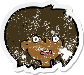 retro distressed sticker of a cartoon shocked expression