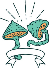 Fototapeta premium banner with tattoo style mushrooms