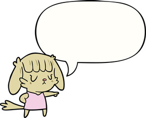 cartoon dog girl pointing and speech bubble