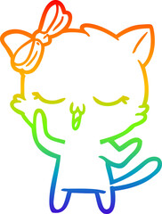 Obraz premium rainbow gradient line drawing cartoon cat with bow on head