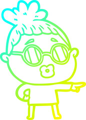 cold gradient line drawing cartoon woman wearing spectacles