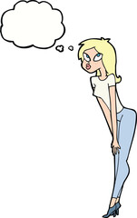 cartoon attractive girl with thought bubble