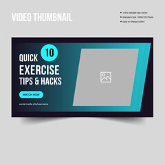 Customizable youtube video content create thumbnail banner template design, exercise tips and tricks thumbanil design, vector eps 10 file format