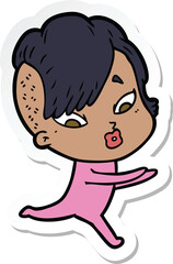 sticker of a cartoon surprised girl