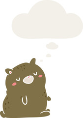 cartoon bear and thought bubble in retro style